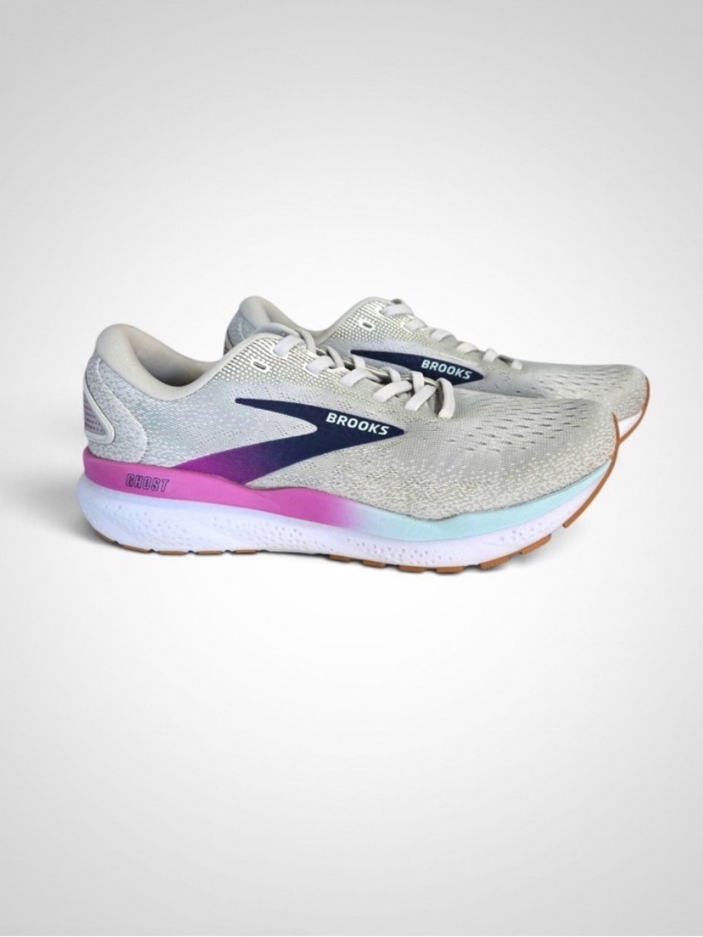 Brooks Ghost 16 Women's Running Shoes — Light Gray with Pink Accent